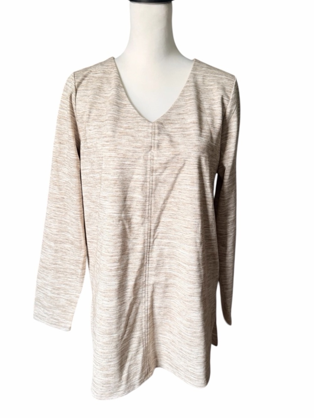J.Jill Long Sleeve Tan White Top Small V-neck